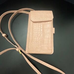 Pixie Mood Vegan Leather Croc Embossed Crossbody Wallet Phone Bag Blush Pink